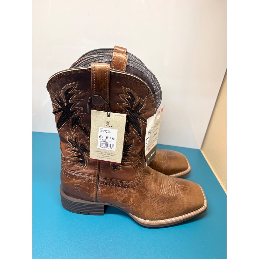 Ariat Mens 11.5EE Sport Cool VentTEK Dark Tan Square Toe Cowboy Boots